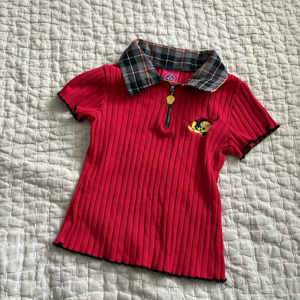 Vintage Y2K Warner Bros Looney Tunes Tweety Bird Girls Polo Shirt 7/8
